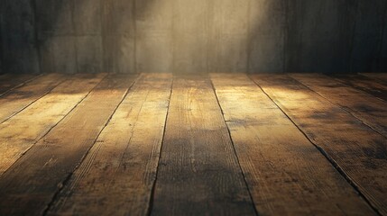 Poster - Rustic wooden floor with soft lighting creating a warm atmosphere perfect for text placement in a vintage or nostalgic design setting