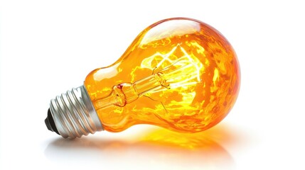 Poster - orange glowing light bulb isolated on white background elektric lamp design energy concept