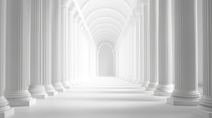 Poster - Monochrome corridor with classical columns creating a serene and spacious architectural background for design and advertising purposes