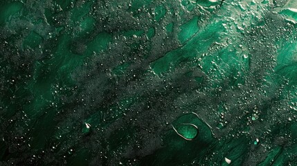 Poster - Macro close-up of water droplets on textured green glass surface in studio lighting