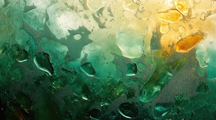Poster - macro texture of colorful water droplets on textured glass surface with artistic gradient background
