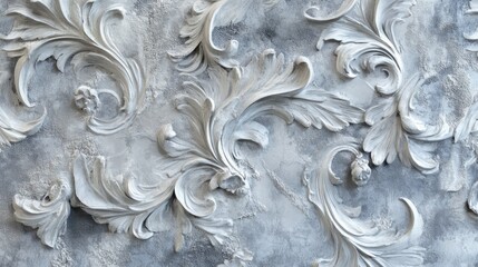 Poster - elegant seamless decorative plaster wall texture with intricate floral patterns and subtle grey background for design use