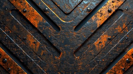 Poster - Rusty metallic industrial background with chevron pattern showcasing texture and aging for design and artistic applications.