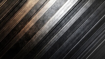 Poster - metallic texture background featuring diagonal lines in varying shades of black and silver for design and industrial themes