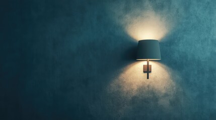 Poster - minimalist wall lamp design with soft illumination and geometric lines on textured background in contemporary interior setting