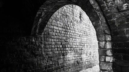 Poster - Black and white textured brick wall with arches showcasing a repeating pattern in a historical architectural setting