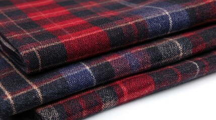 Poster - Scottish tartan fabrics in traditional red and black pattern stacked for textile design and fashion concepts