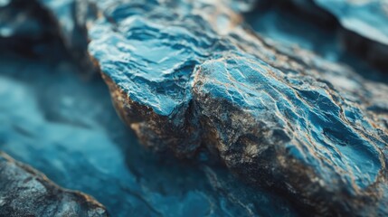 Poster - Close-up of textured rock surface featuring blue variations and smooth curves shaped by sea erosion showcasing natural beauty and detail