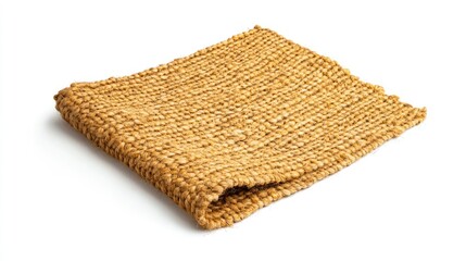 Poster - Natural jute rug in warm yellow tones displayed on a clean white background highlighting its texture and organic appeal.