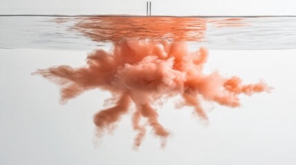 Poster - Red dye swirling in water creating vibrant clouds and patterns against a clean white backdrop showcasing fluid dynamics and color mixing.