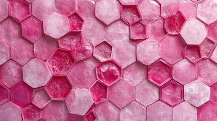 Aufkleber - Textured pink hexagon patterns with transparent and opaque variations, creating a visually dynamic surface, modern design, abstract art, geometric shapes, vibrant color.