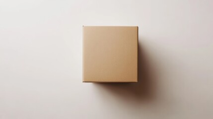 Poster - Closed brown cardboard box on a white isolated surface viewed from above, featuring a simple and minimalistic design, packaging, delivery, mockup, product presentation.