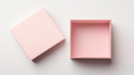 Poster - Open pink paper box on a clean white background, highlighting the spacious interior and smooth texture, ideal for packaging design, branding, mockups, minimalistic style.
