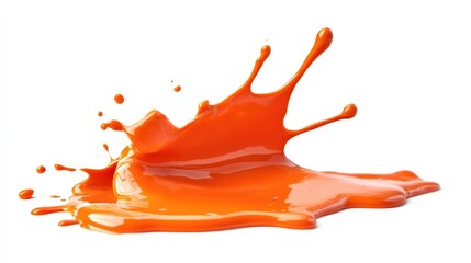 Poster - Vibrant orange paint splash isolated on a clean white background, capturing dynamic droplets and fluid motion, artistic expression, design element, vivid colors.