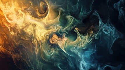 Poster - Abstract Swirls of Golden and Teal Hues: A Digital Masterpiece