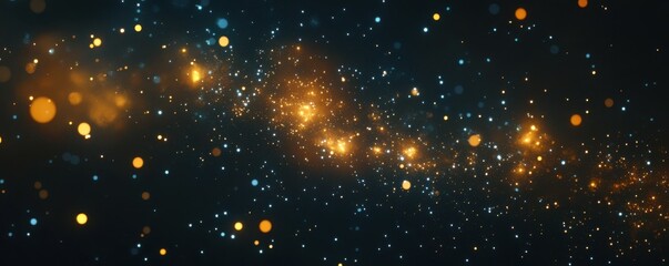 Wall Mural - a dark background with numerous stars, some of which emit yellow and blue light, forming an array of