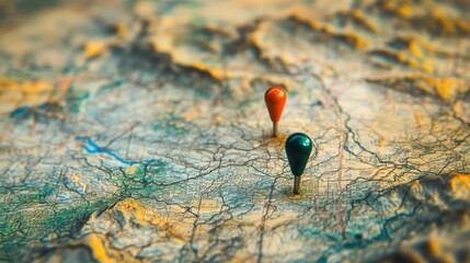 Poster - A detailed map displaying a specific location marked with two vibrant pins, symbolizing the starting and destination points in a GPS navigation system used for efficient route planning and guidance.