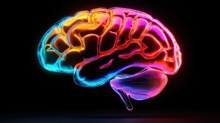 Poster - A modern, vibrant 3D brain design with detailed contours and bright section highlights, perfect for science visualization.