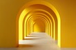 © grey - An arched corridor, minimalistic, in a yellow color scheme with a dark background and volumetric lighting.