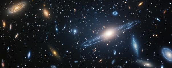 Wall Mural - a dark blue background with stars, galaxies, and space dust. viewing the universe in an abstract man