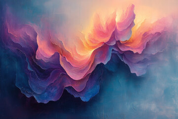 Wall Mural - soft, billowing waves of pink and blue pastels create an abstract, dreamlike vision of a serene seascape