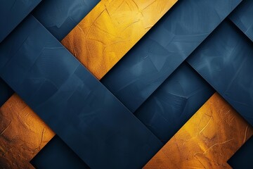 Poster - Overlapping Navy Diagonal Layers on a Glistening Gold Background. Generative Ai