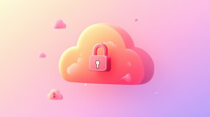 Poster - Abstract illustration of cloud security services, stylized cloud icon integrated with a secure padlock symbol, representing data protection and cybersecurity in cloud computing environments