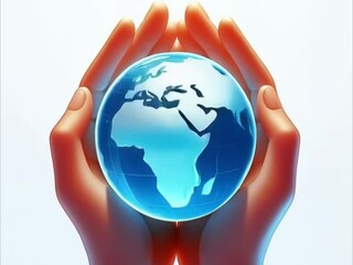 Wall Mural - Animation of hands holding planet as a sign of protection. World Earth Day