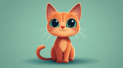 Wall Mural - cute orange kitten with big eyes sitting on a green background