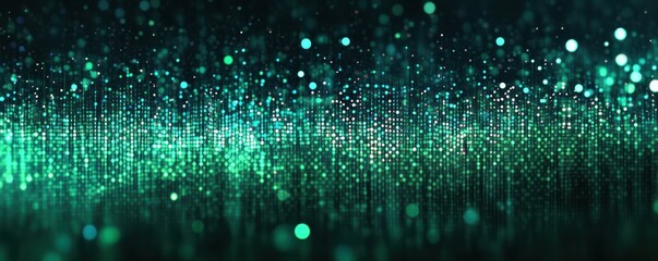 Dark green background with small dark spots, glitch effect.