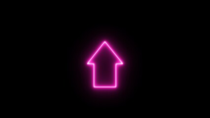 Wall Mural - Neon upload arrow icon on black background. pink color up arrow direction icon illumination.
