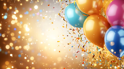 Poster - Colorful balloons with confetti against a sparkling background, creating a festive and joyful atmosphere perfect for celebrations