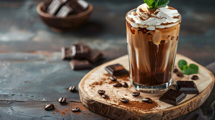 Wall Mural - Glass of foamy cold coffee with chocolate