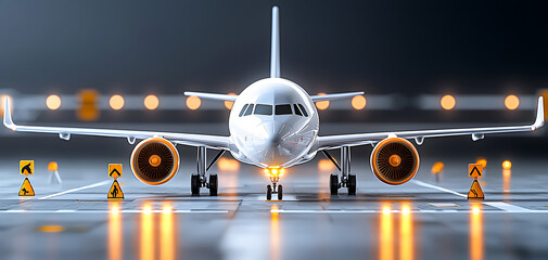 Poster - Airplane operations amid supply chain disruption logistics challenges at airport runway nighttime perspective aviation sector