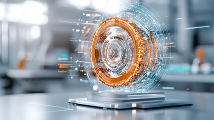 Poster - Futuristic data visualization event high-tech studio 3d graphics digital environment close-up view innovation concept for seo impact