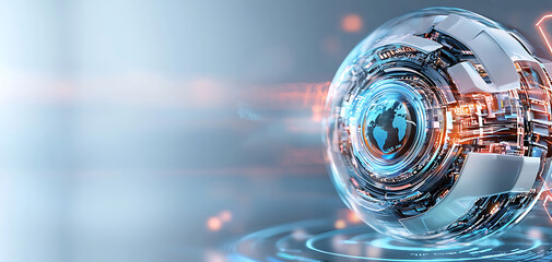 Poster - Futuristic tech sphere modern workspace 3d graphics high-tech environment close-up view innovation concept for seo impact
