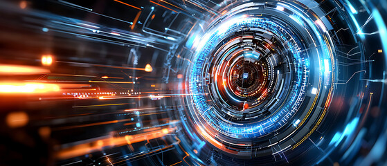 Poster - Dynamic technological advancement futuristic digital realm abstract visuals high-tech environment close-up viewpoint innovation concept