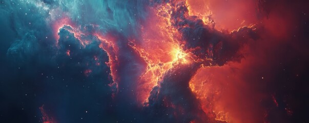 Wall Mural - colorful nebula with density glowing particles