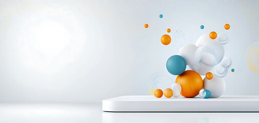 Poster - Dynamic colorful shapes interacting on a minimalist surface abstract studio 3d artwork creative environment aesthetic perspective