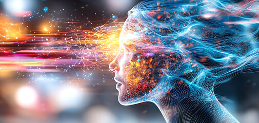 Poster - Dynamic visualization of human consciousness abstract realm digital art futuristic environment close-up view mindscape concept