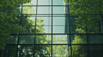 Wall Mural - exemplifying the esg - environmental, social, governance concept, a corporate glass building facade 