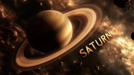 Wall Mural - planet Saturn in the solar system. The inscription 