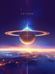 Wall Mural - planet Saturn in the solar system. The inscription 