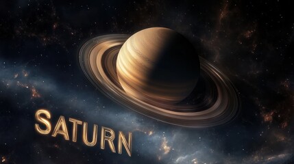 Wall Mural - planet Saturn in the solar system. The inscription 
