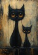 © Andreas - Illustration of black cats sitting on an abstract background.