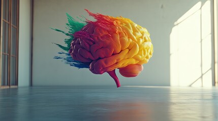 Poster - A vibrant 3D model of a human brain highlighting distinct regions in different bright colors, symbolizing cognitive diversity.