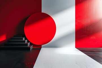 Poster - Abstract geometric presentation in white, red, and black. Generative Ai