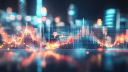Poster - Abstract stock market analysis visuals, with dynamic red and orange lines and bokeh accents.