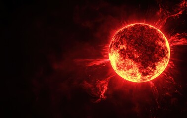 Aufkleber - Red sun, glowing with intense light and energy against a black background. Space, universe concept.