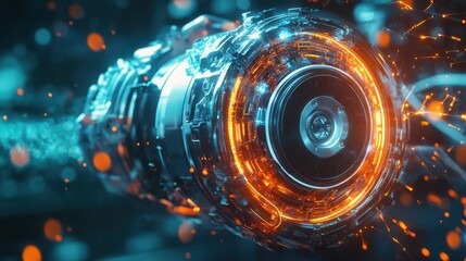 Poster - Futuristic electric motor with glowing energy, symbolizing innovation and power in the electric motor market.